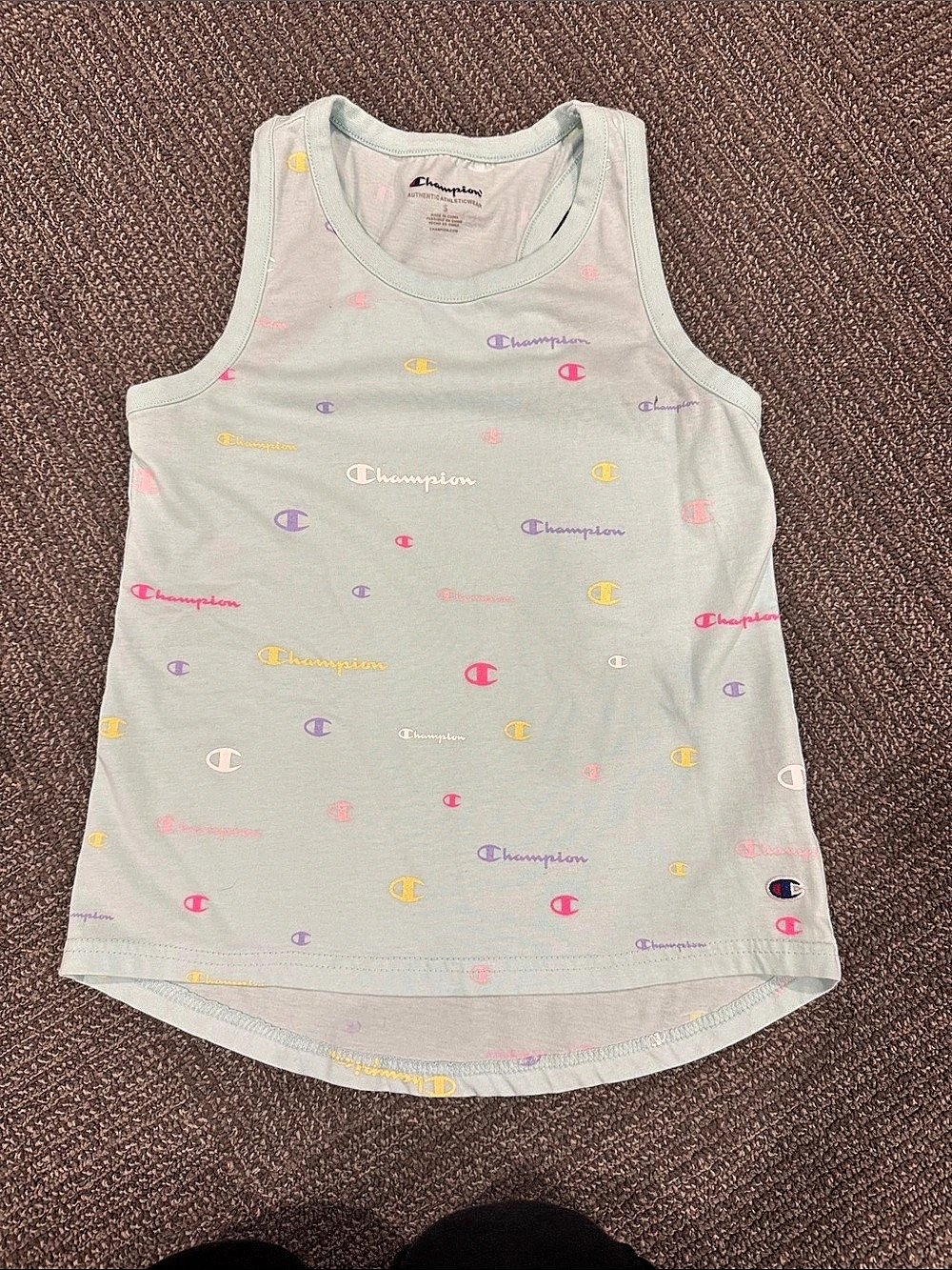 Kids Champion All Over Script Logo Tank Top Green Small